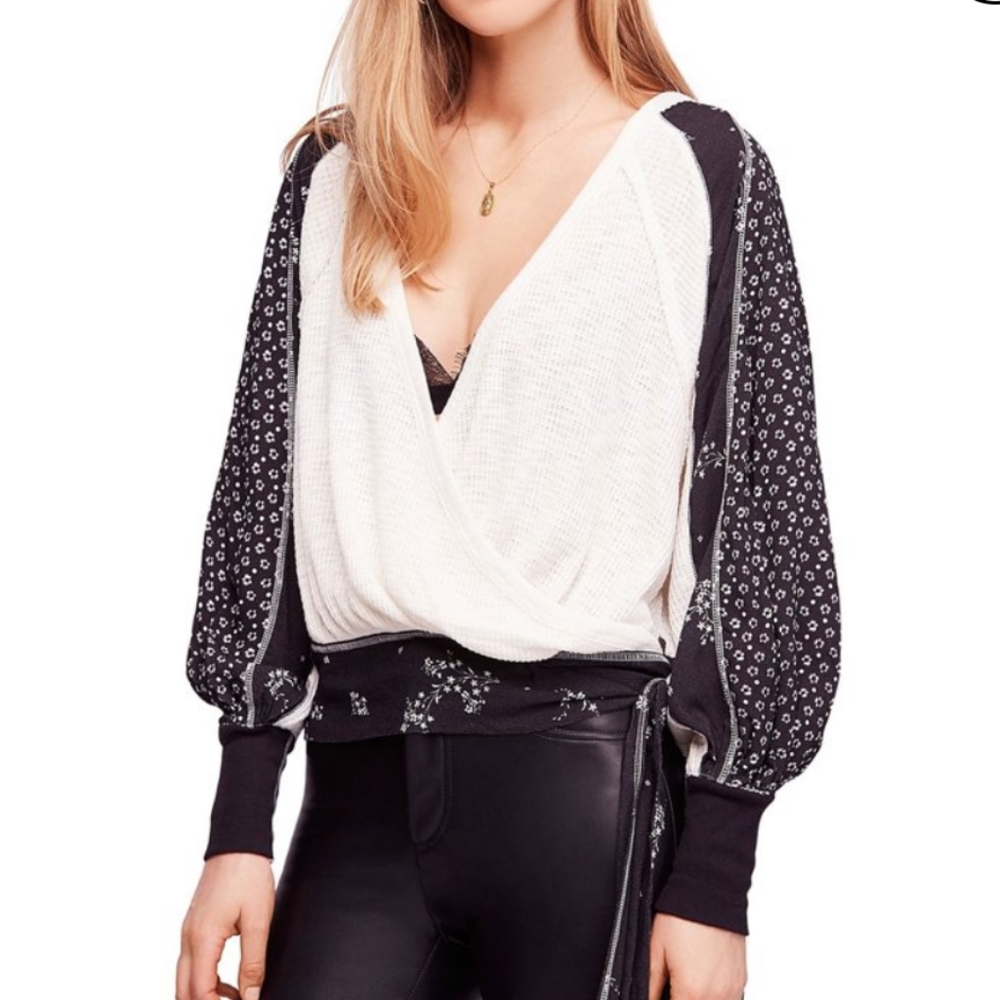 Free People Womens Auxton Thermal Wrap Blouse